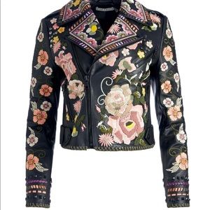 STUNNING Alice+Olivia embroidered leather moto jacket. Brand new,w/ tag Size M.